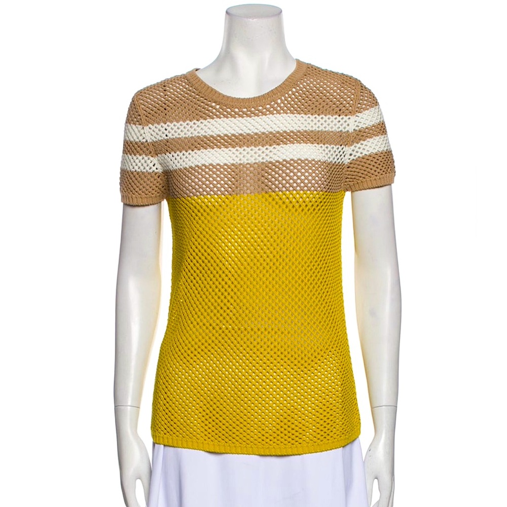 Akris Punto Striped Scoop Neck Knit Sweater in Chunky Cotton Mesh